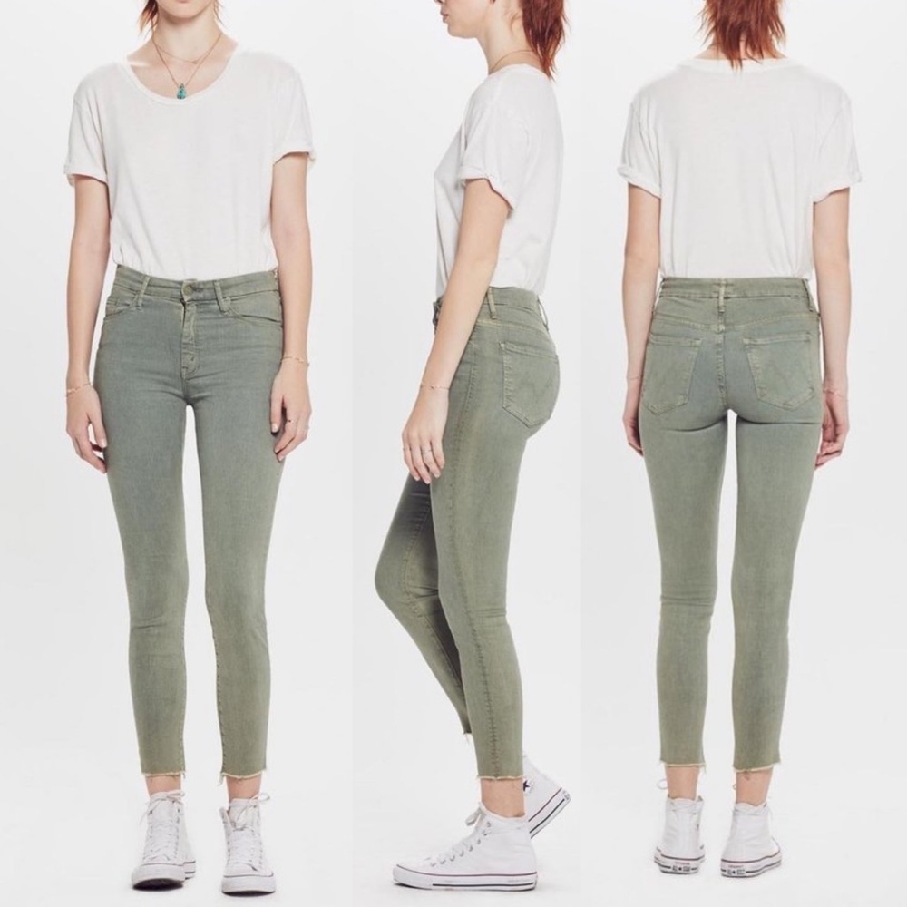 MOTHER trespassing green high waisted The Looker Ankle Fray jeans 26